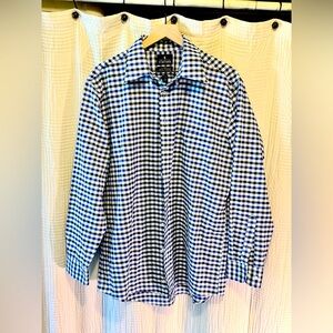 Stafford Men's Blue and White Plaid Shirt